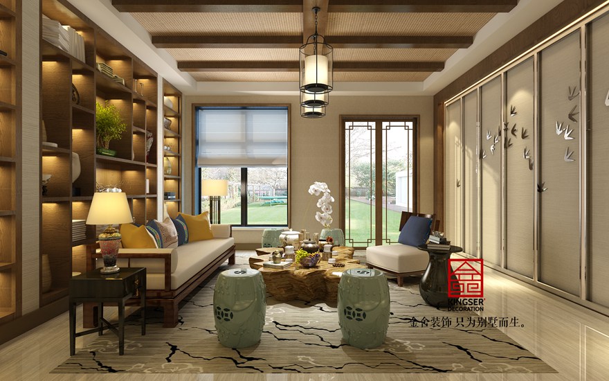 鑫界王府500平米別墅新中式裝修設(shè)計