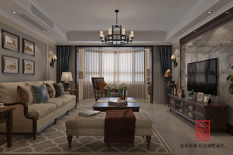 國(guó)賓壹號(hào)裝修-美式風(fēng)格-客廳