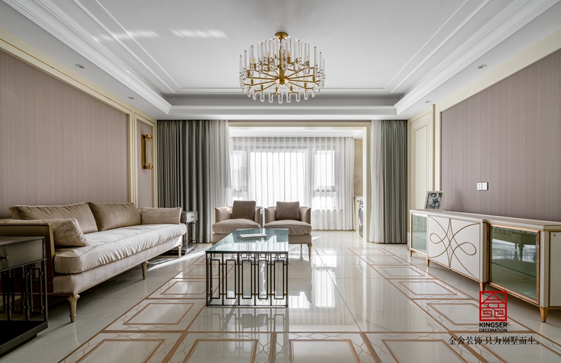 榮盛華府200㎡輕美式風格客廳裝修設(shè)計