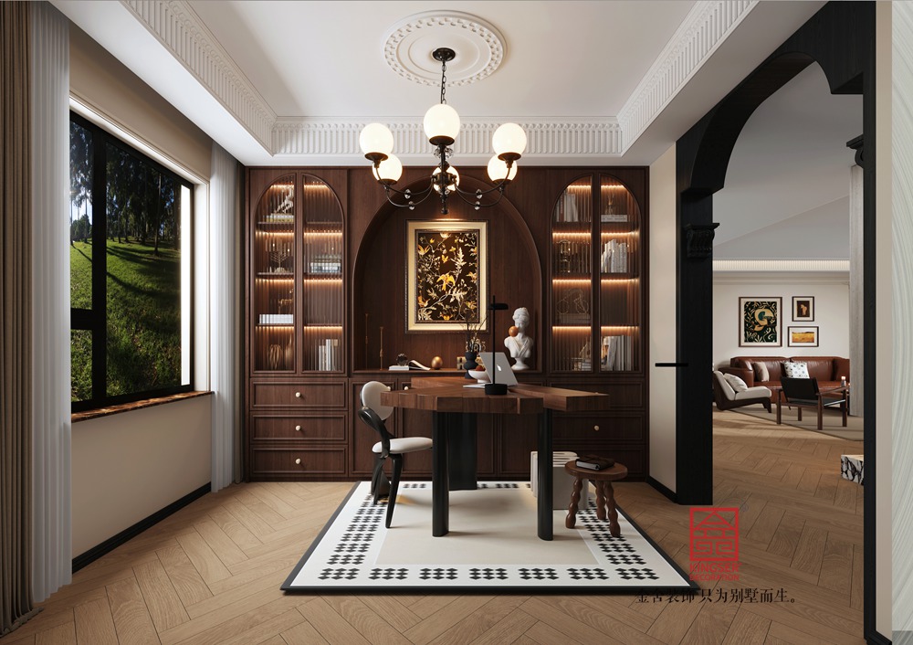 中海峯叁號院235平米復古美式風格裝修-書房